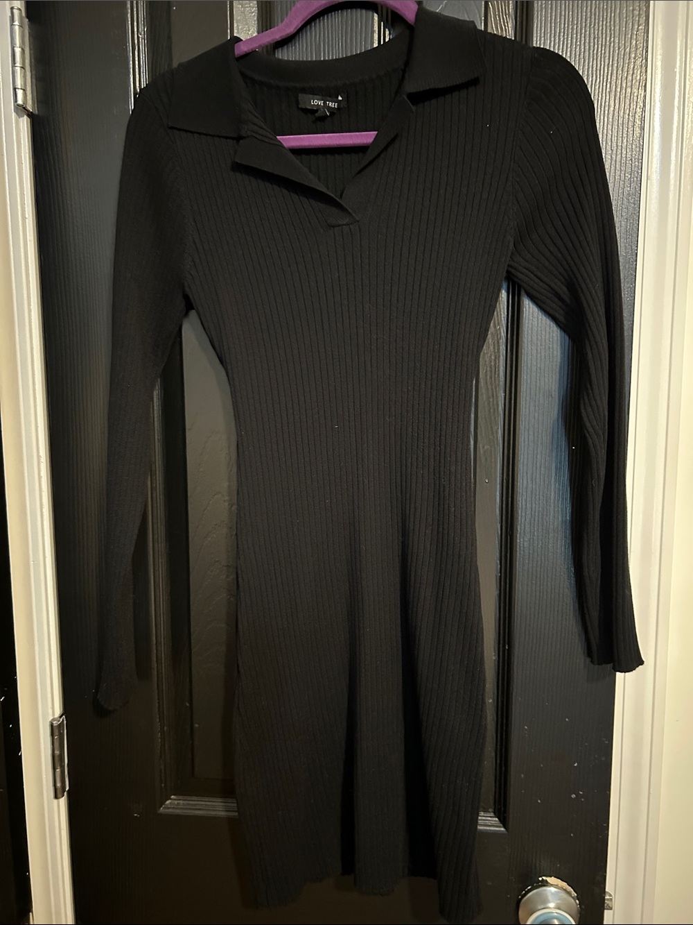 Love Tree Black Ribbed Long Sleeve Polo Knit Dress